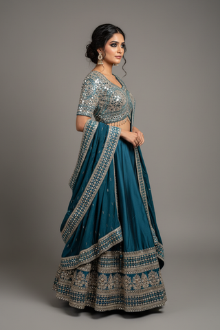 Teal Mirror Lehenga Set