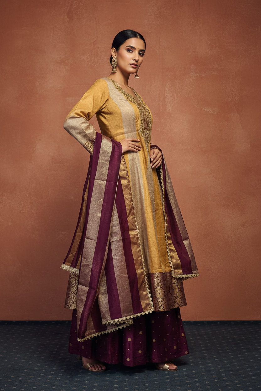 Mustard Plum Sharara Set