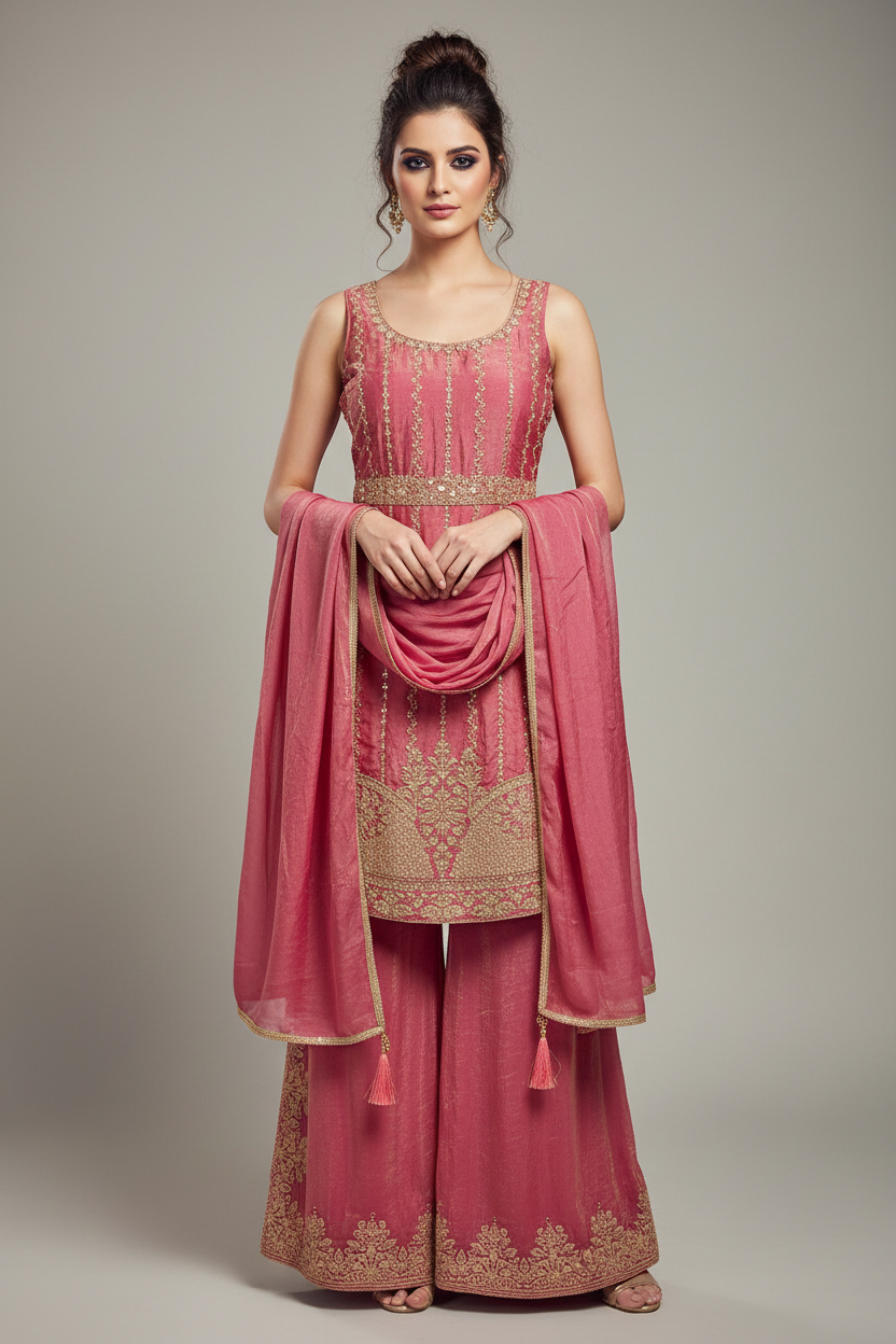 Rose pink sharara set - front pose
