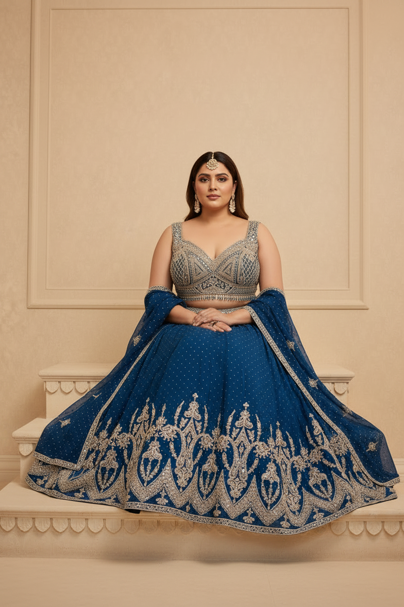 Teal Embroidered Bridal Lehenga