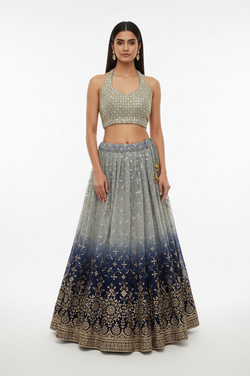 Ombre Grey Halter Lehenga