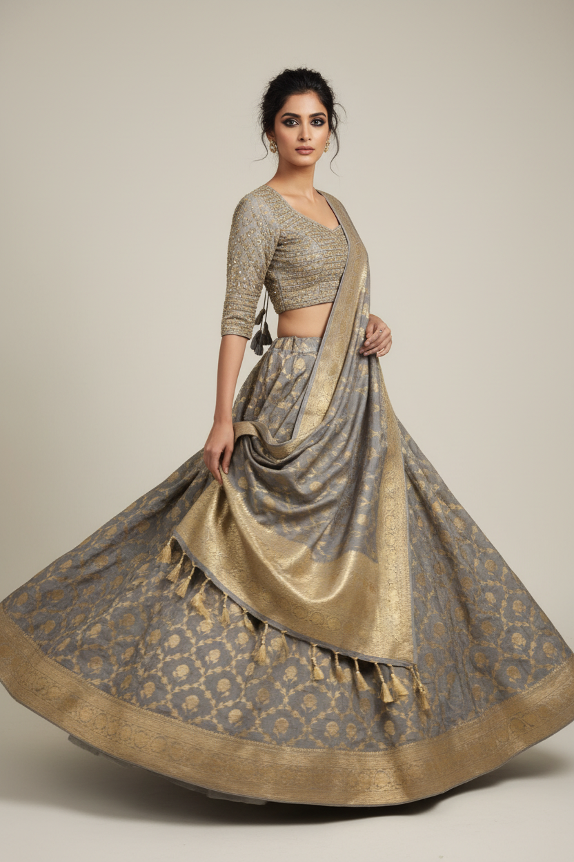 Grey Banarasi Lehenga