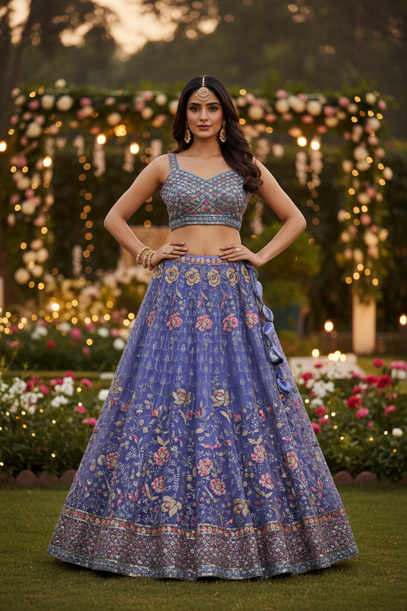 Blue Floral Lehenga