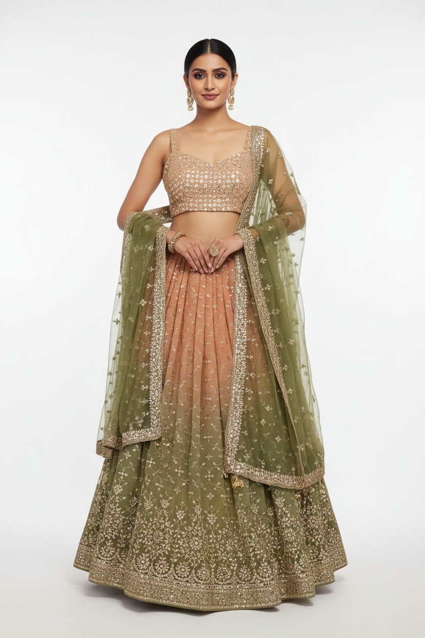 Ombre Green Sequin Lehenga