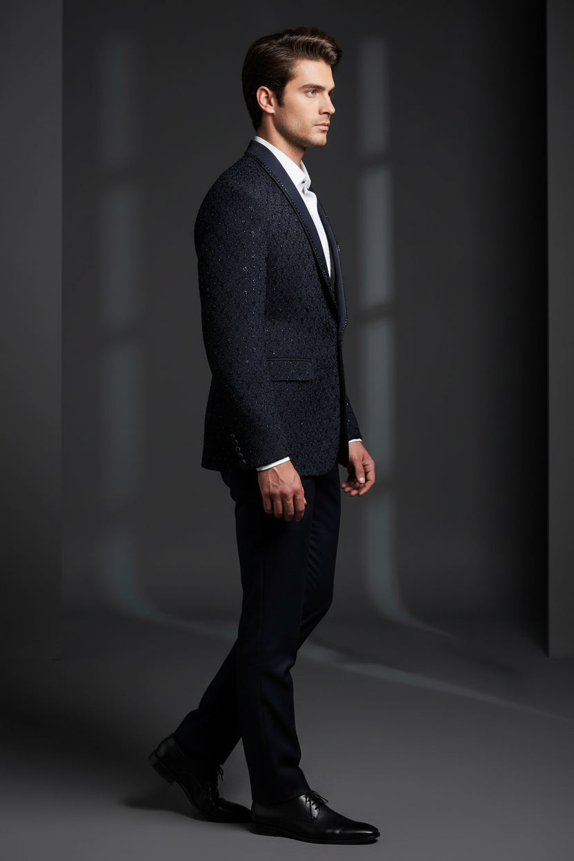 Midnight Navy Crystal Embellished Suit Set