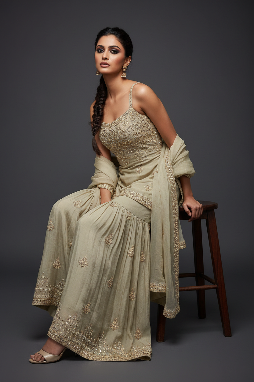 Sage Gold Sharara Set