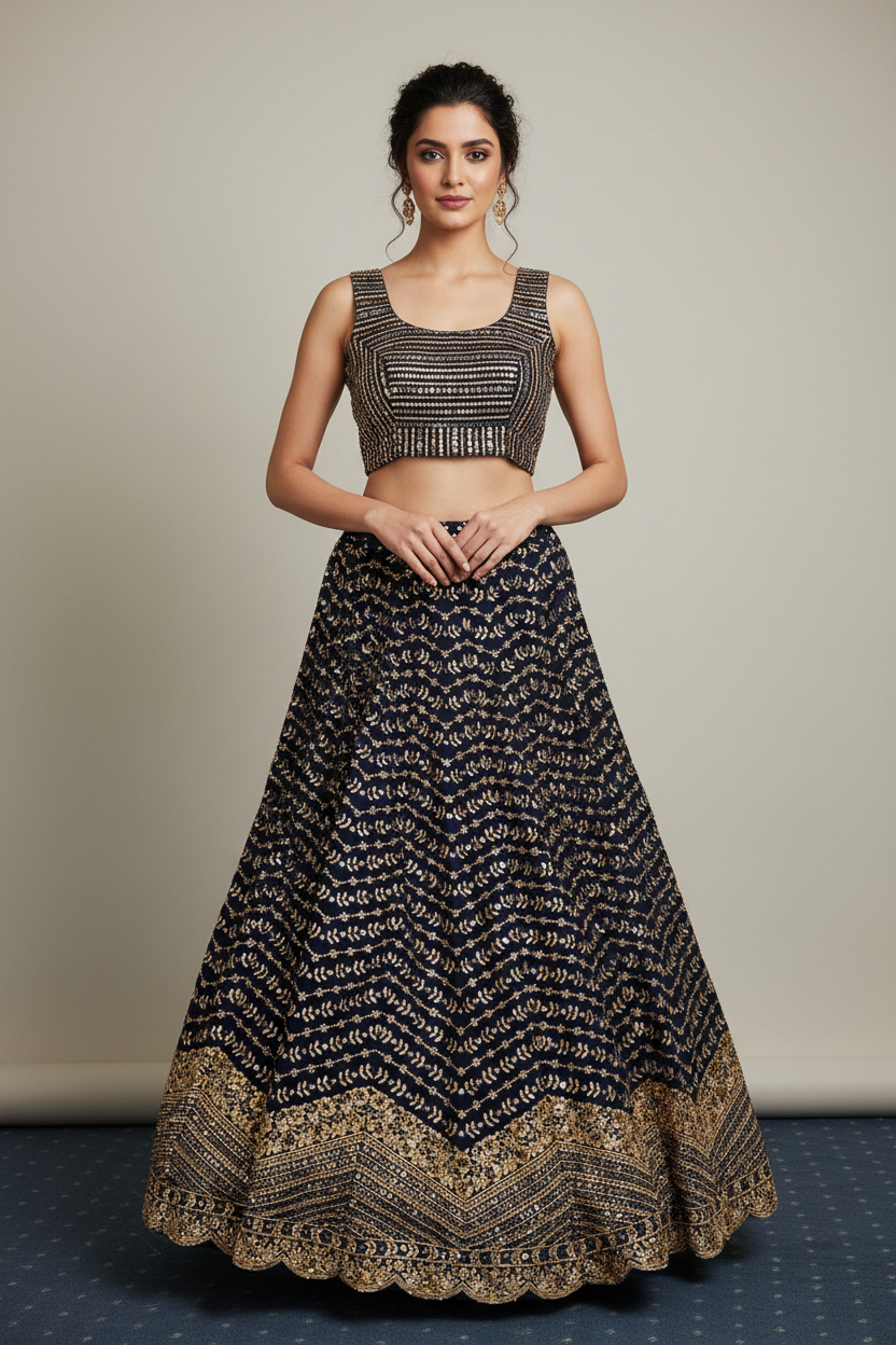 Midnight Blue Sequin Lehenga