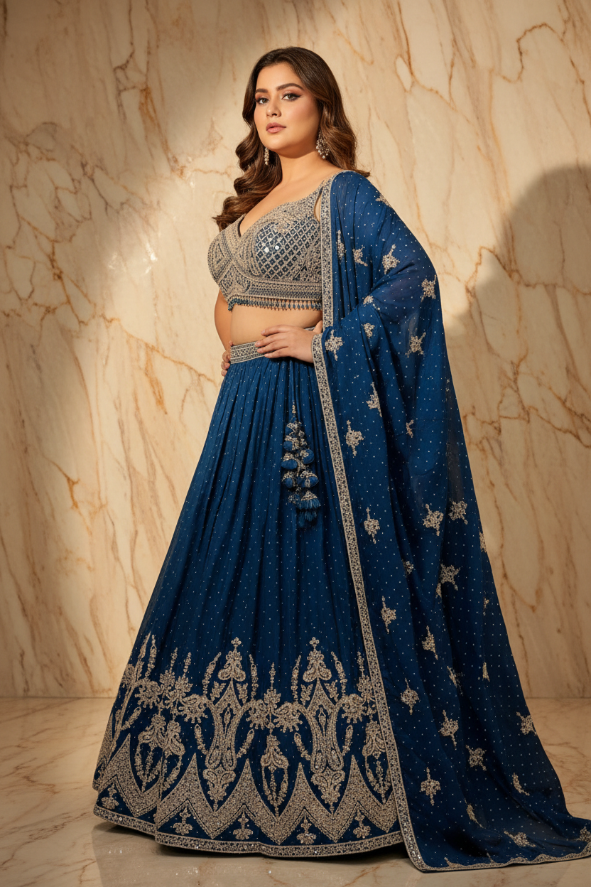 Teal Embroidered Bridal Lehenga