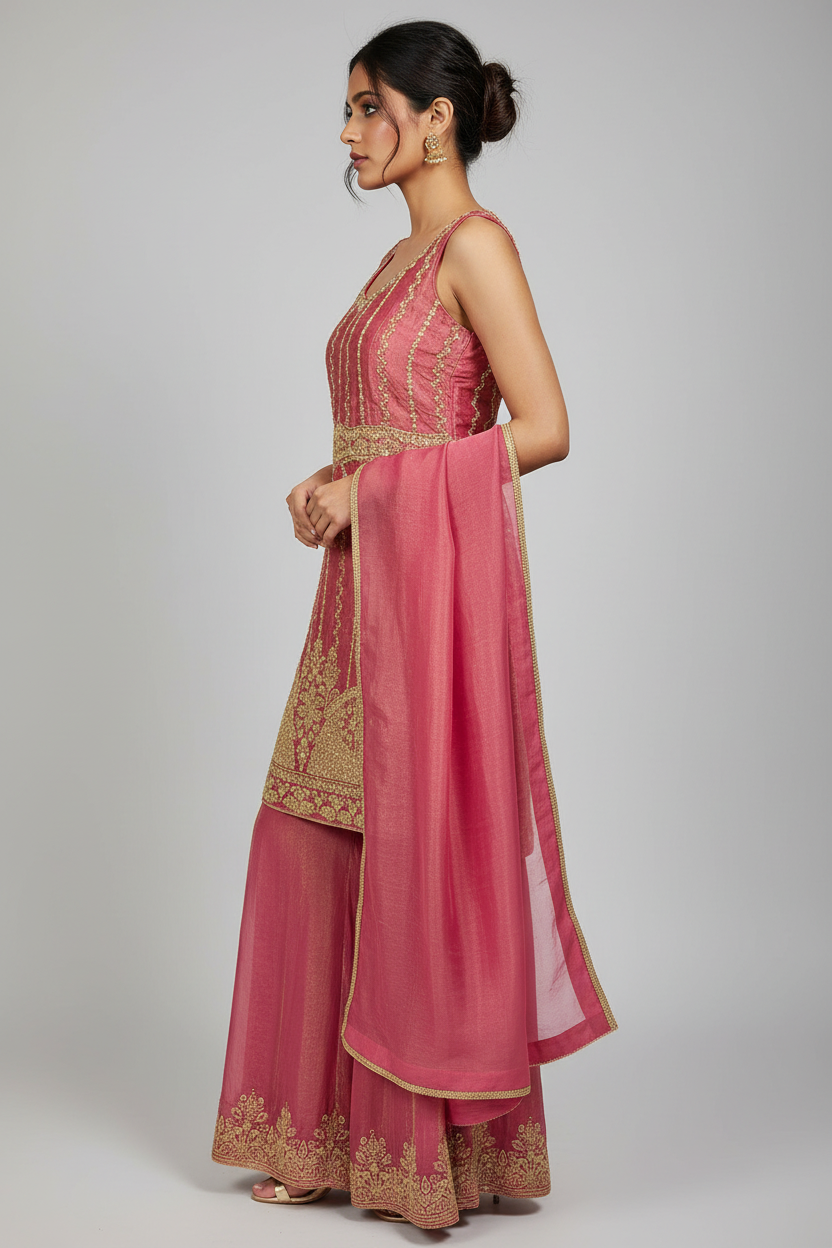 Rose pink sharara set - side profile