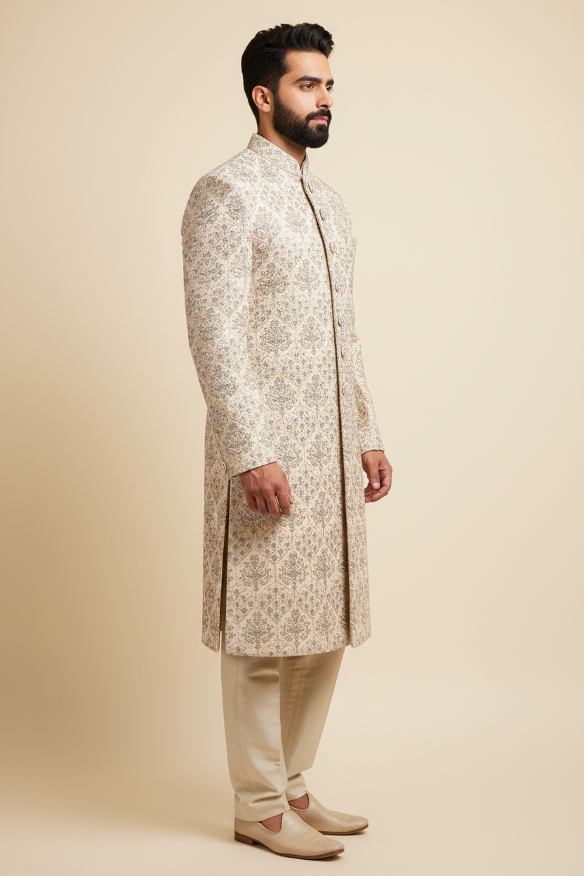 Ivory Embroidered Sherwani Set