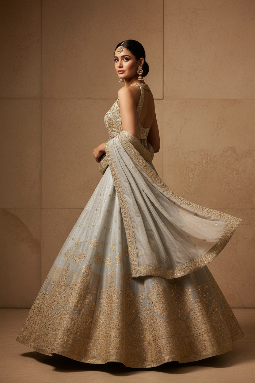 Grey Gold Zardozi Lehenga