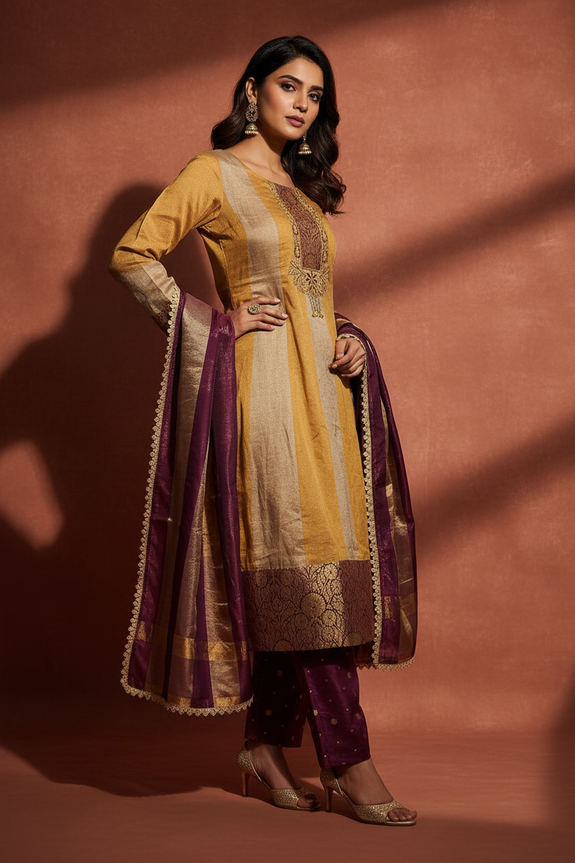 Mustard Plum Sharara Set