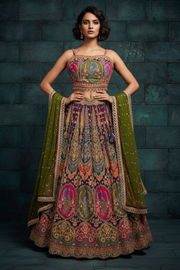 Purple Peacock Embroidered Lehenga