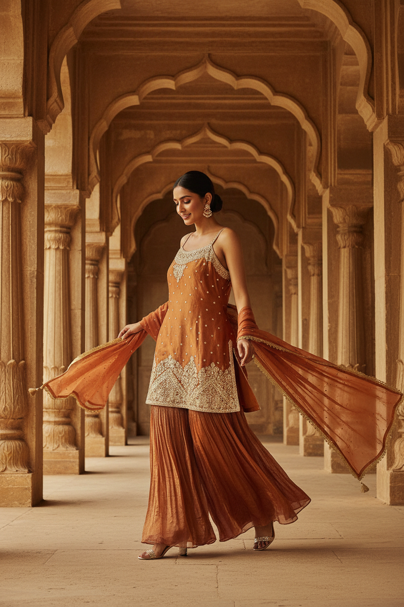 Copper Pearl Sharara Set