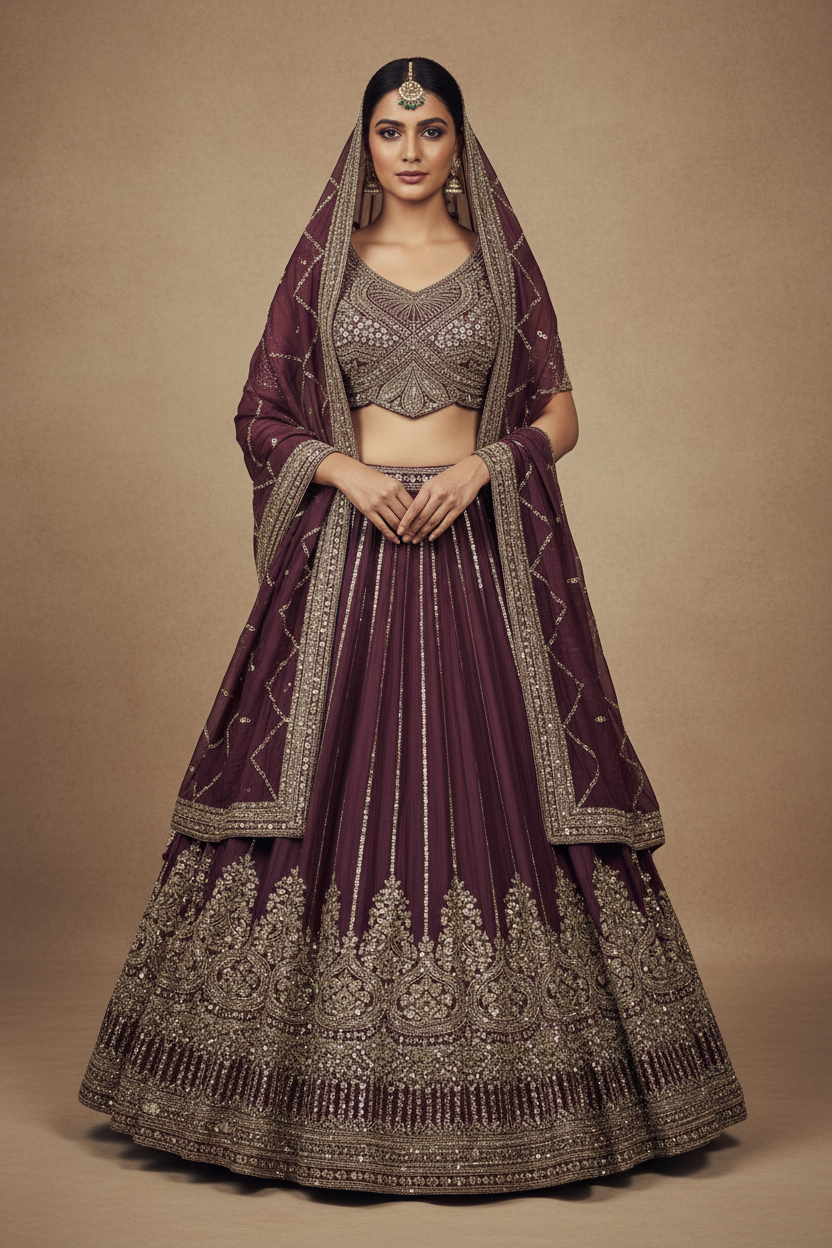 Wine Plum Bridal Lehenga
