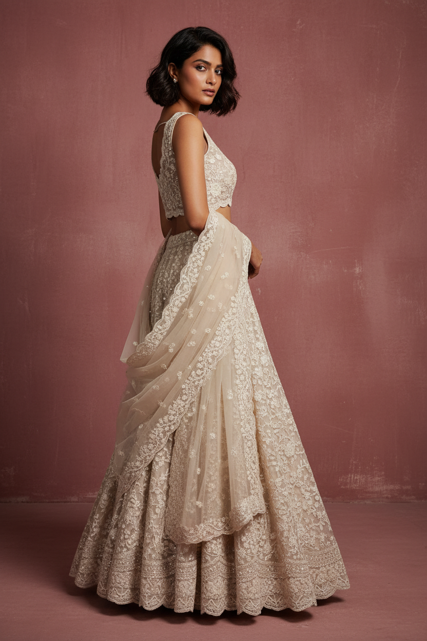 Ivory Jaal Embroidered Lehenga