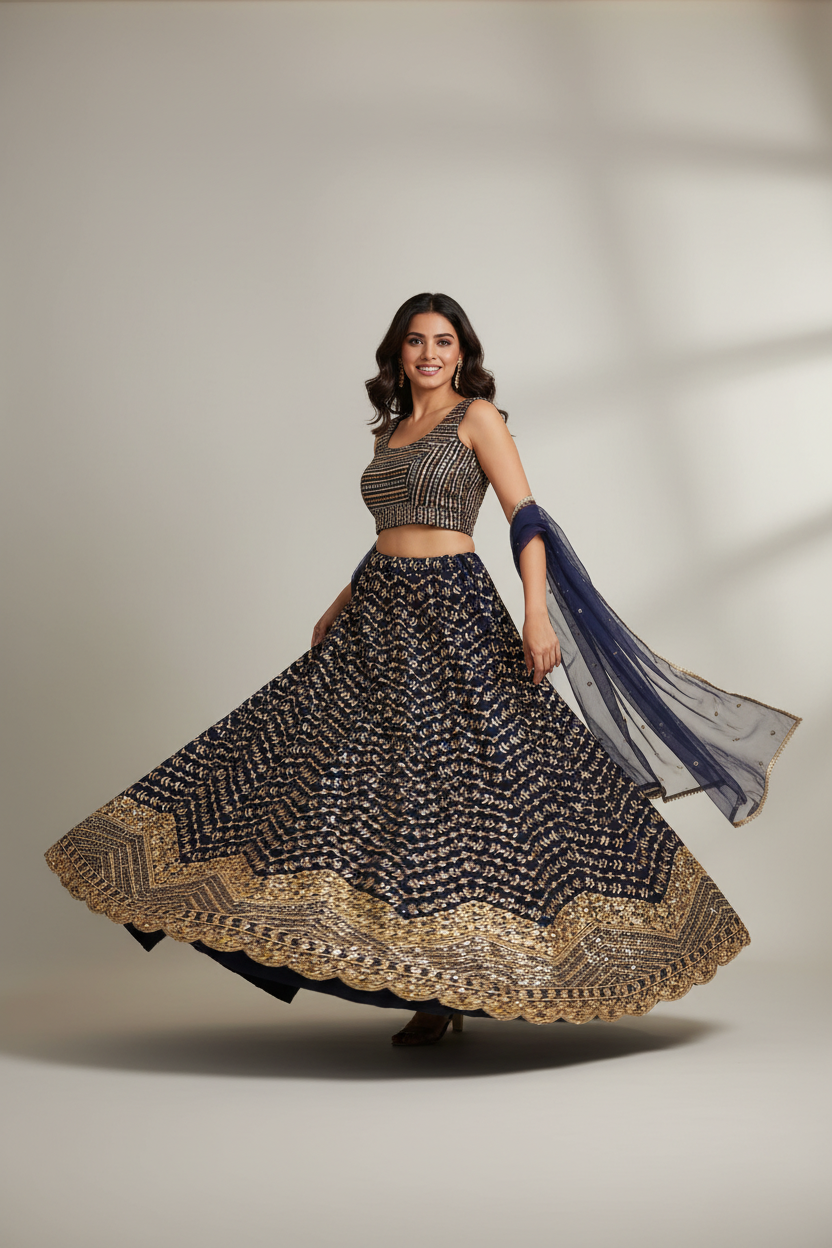 Midnight Blue Sequin Lehenga