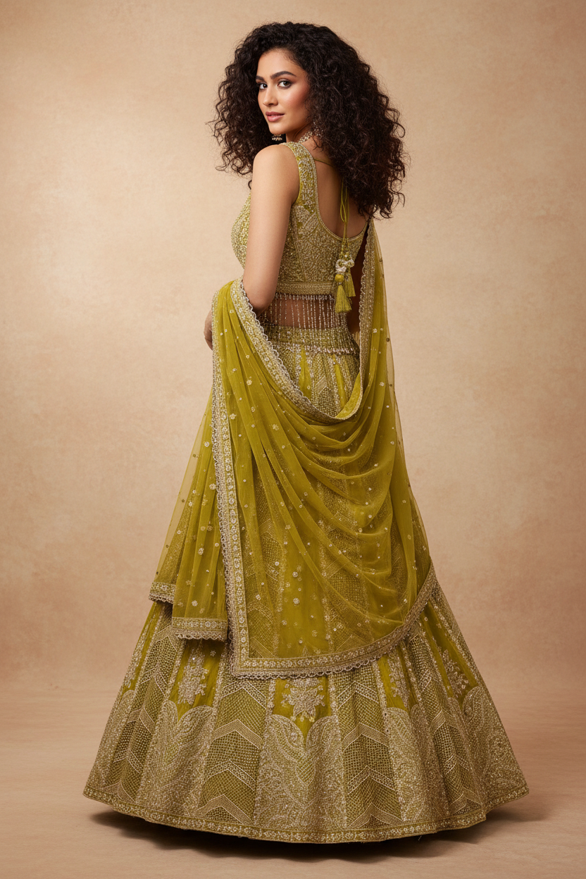 Olive Gold Embroidered Lehenga