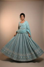 Mint Lucknowi Chikankari Lehenga Set