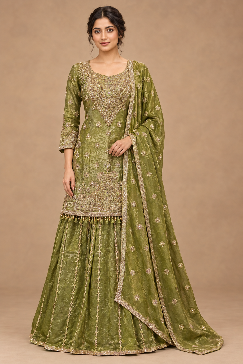 Olive Embroidered Lehenga Set
