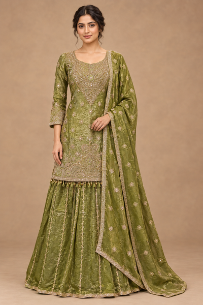 Olive Embroidered Lehenga Set