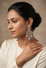 Purple Silver-Tone Chandbali Jhumka Earrings