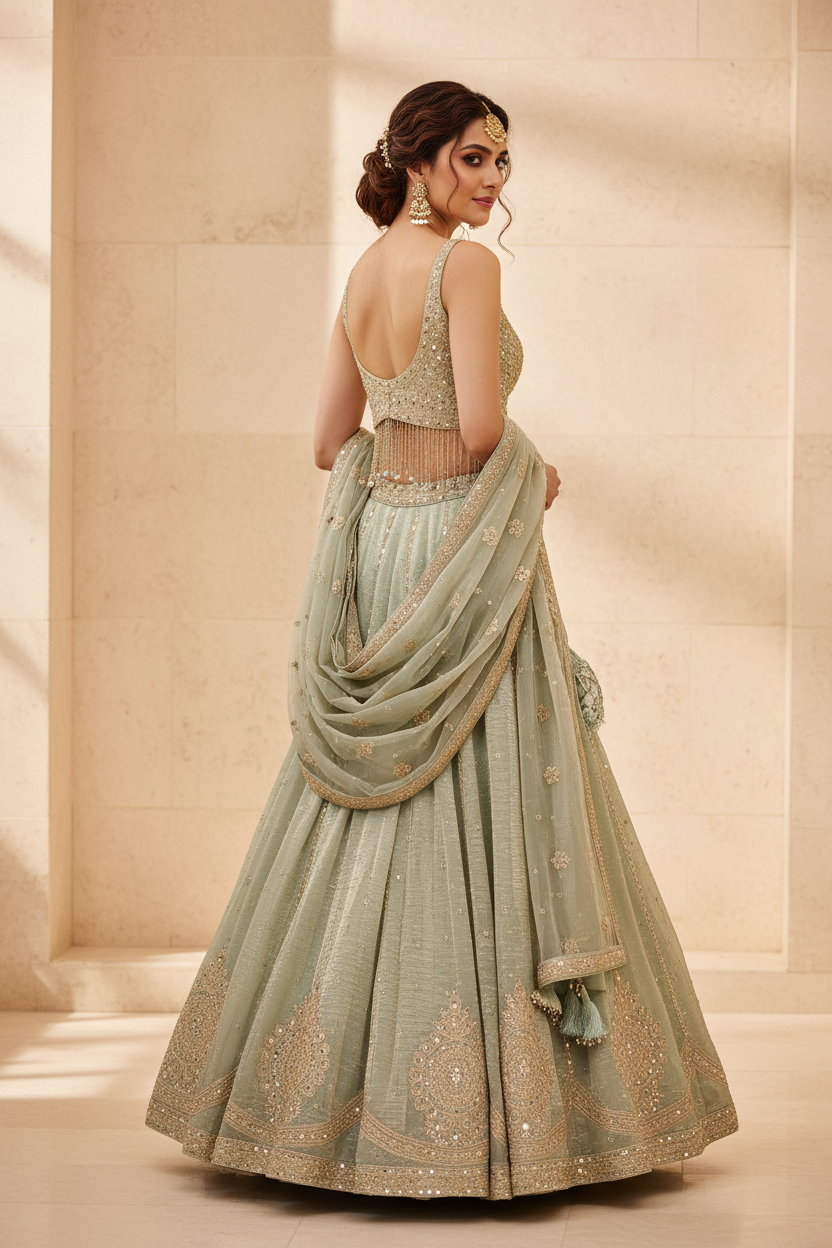 Sage Green Embroidered Lehenga