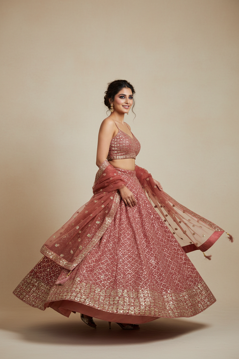 Dusty Rose Sequin Lehenga
