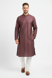 Wine Brocade Kurta Set