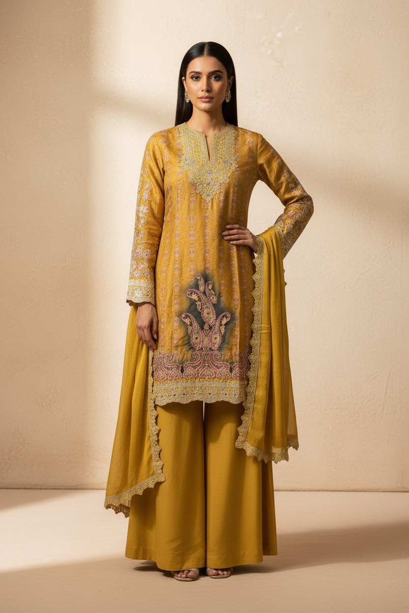 Mustard Paisley Sharara Set