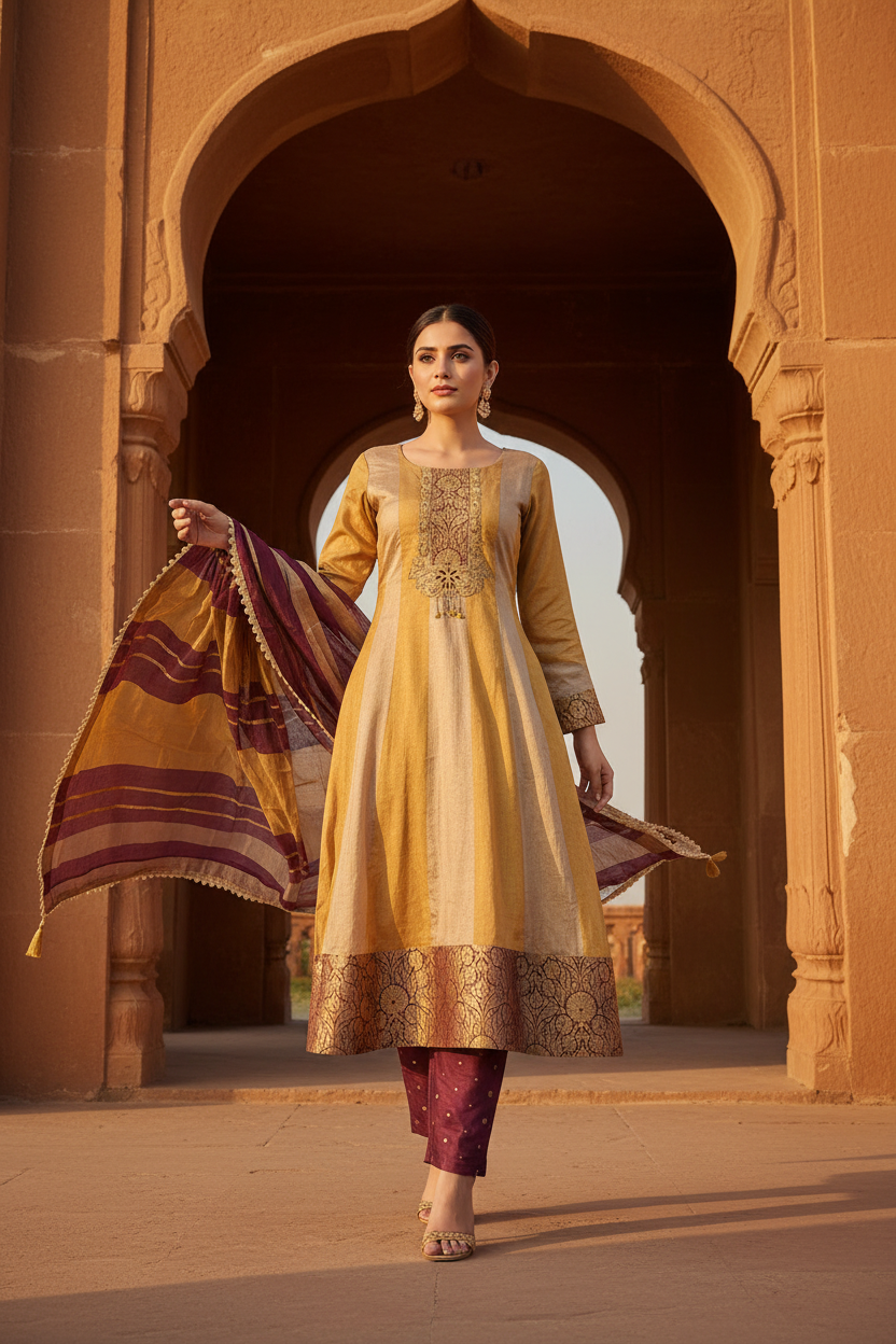 Mustard Plum Sharara Set