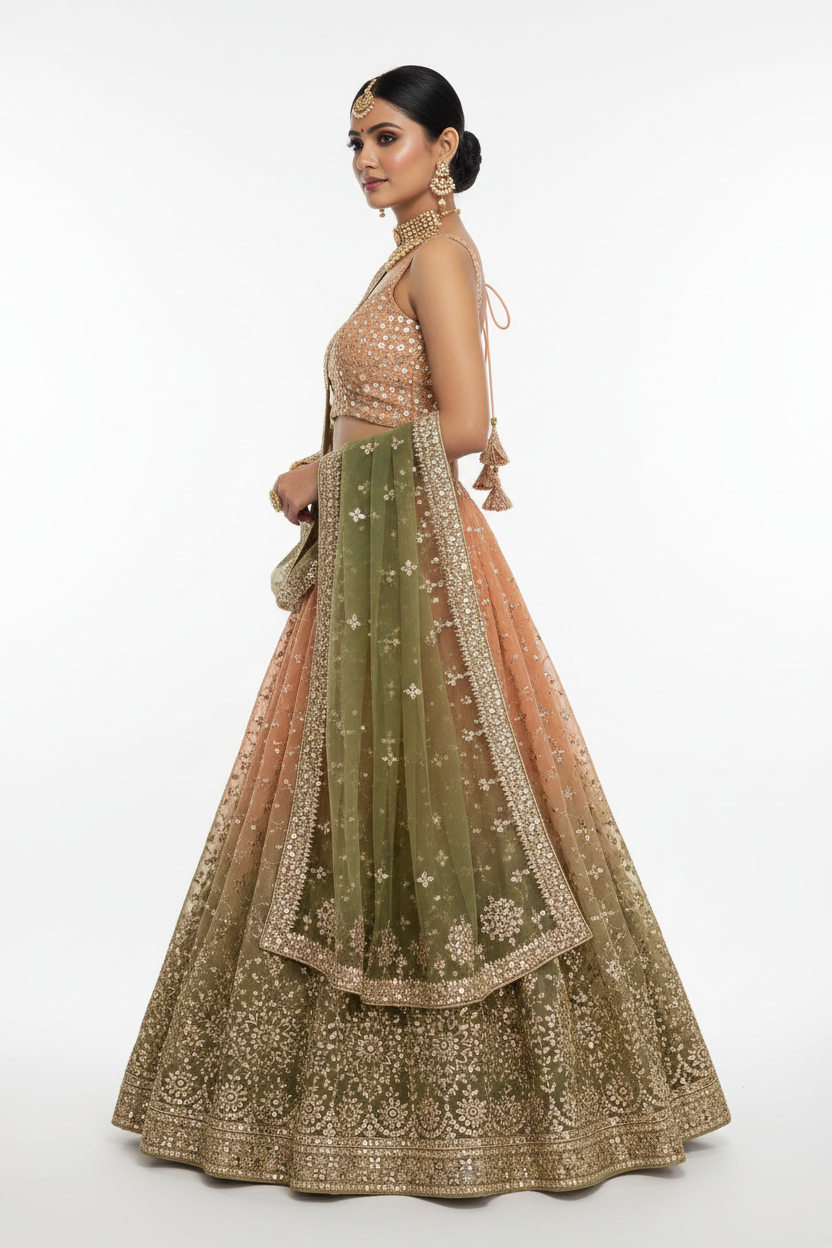 Ombre Green Sequin Lehenga