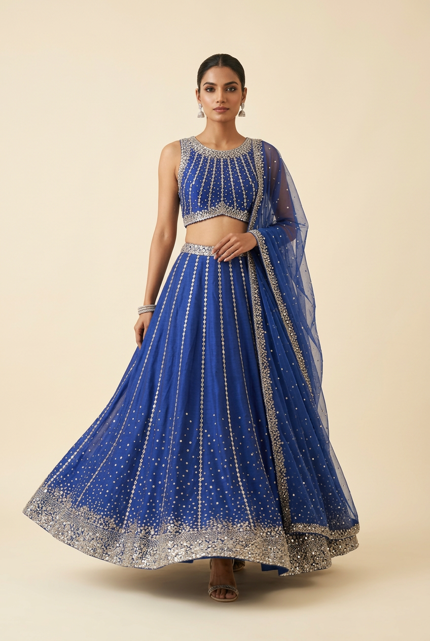 Royal Blue Mirrorwork Lehenga
