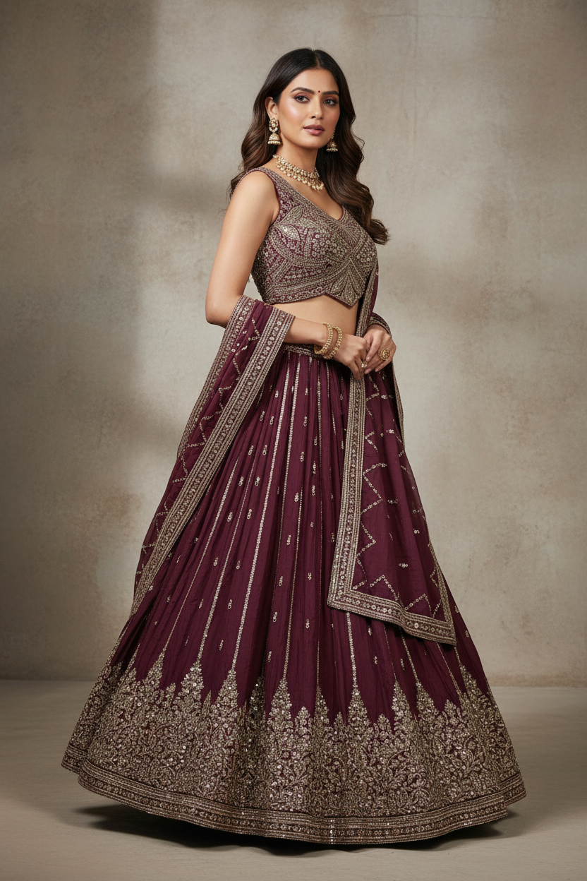 Wine Plum Bridal Lehenga