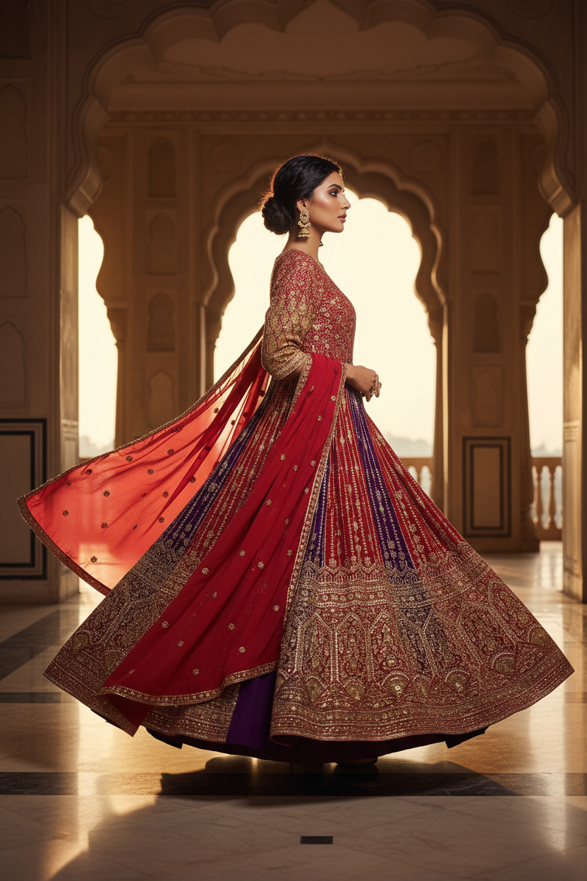 Crimson Royale Anarkali Set - Side Pose