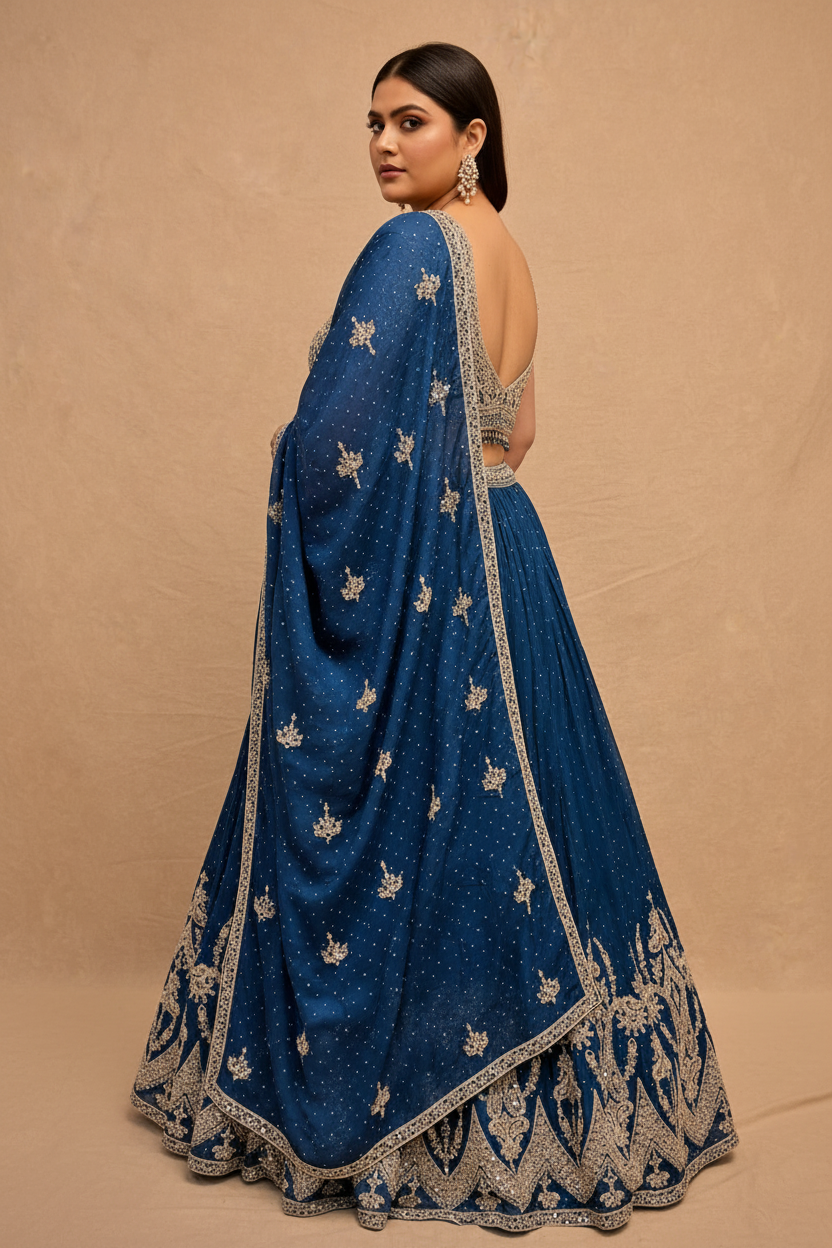 Teal Embroidered Bridal Lehenga