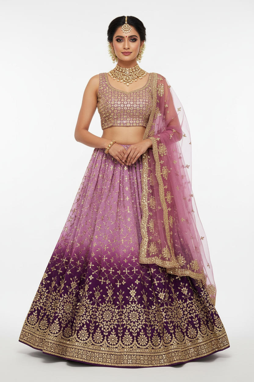 Ombre Purple Sequin Lehenga