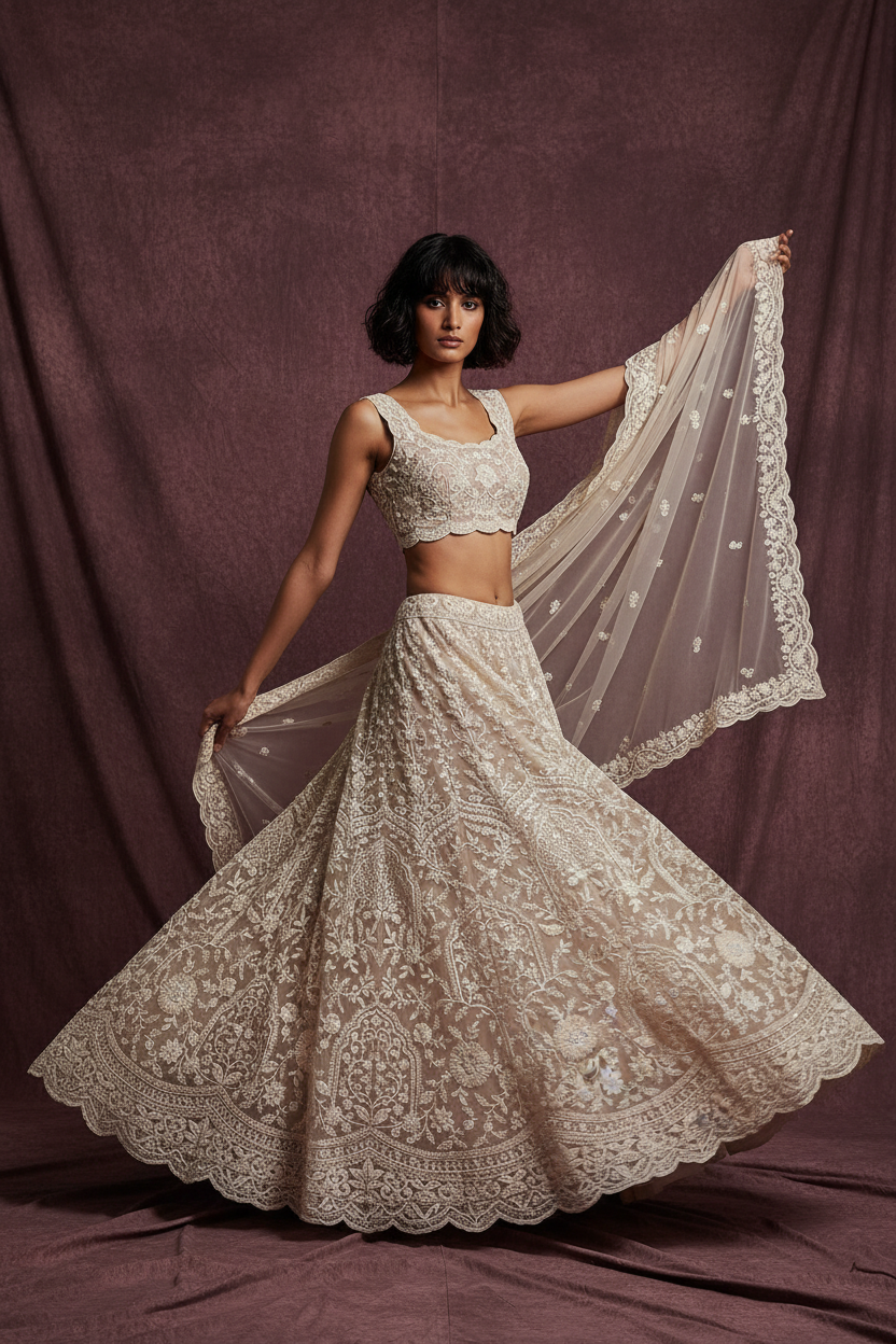 Ivory Jaal Embroidered Lehenga