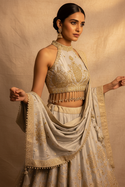 Grey Gold Zardozi Lehenga