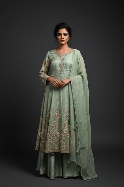 Mint Embroidered Sharara Set