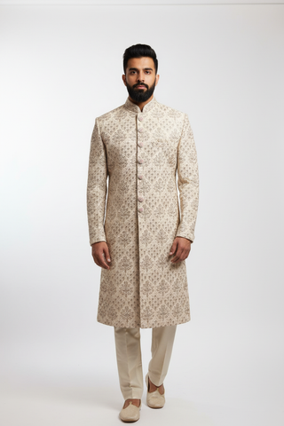 Ivory Embroidered Sherwani Set