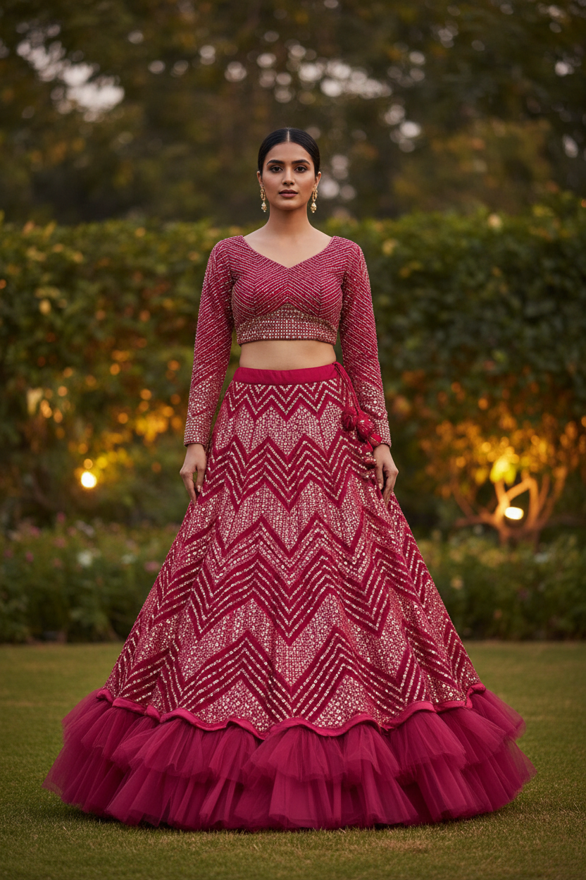 Dark Pink Embellished Lehenga