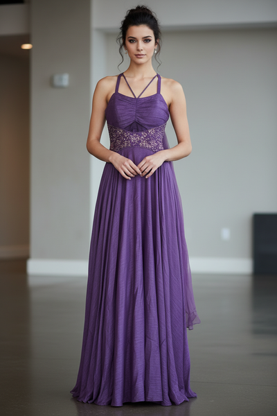 Purple Beaded Evening Gown