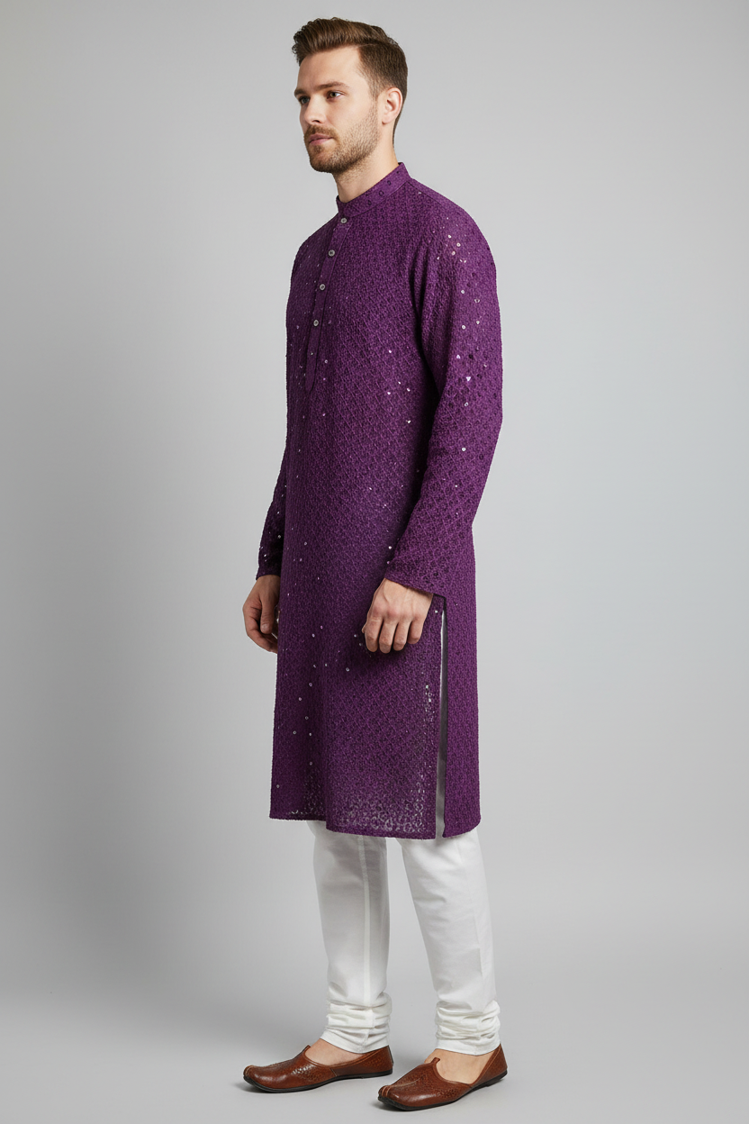 Purple Sequin Chikankari Kurta