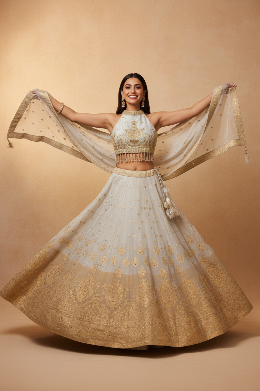 Grey Gold Zardozi Lehenga