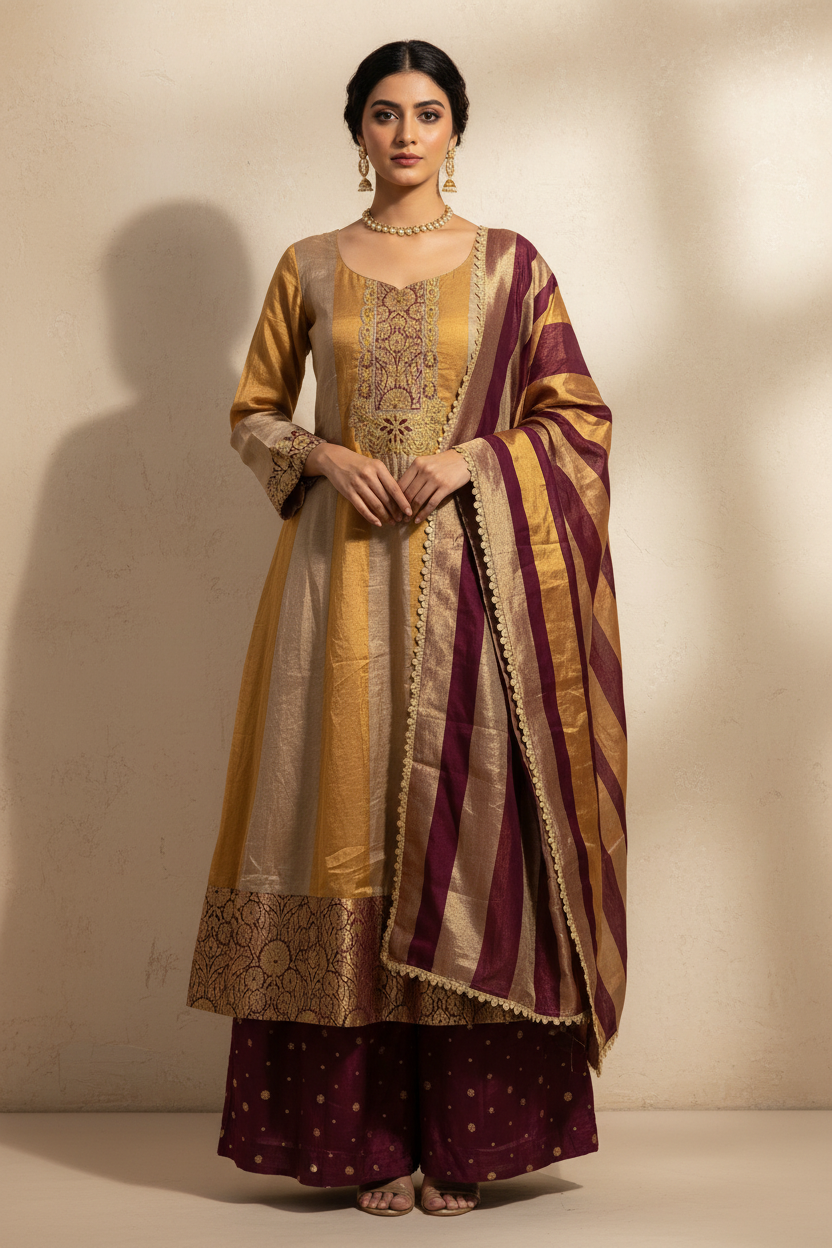 Mustard Plum Sharara Set