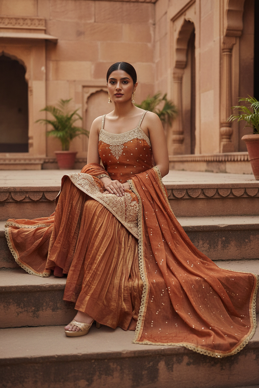 Copper Pearl Sharara Set
