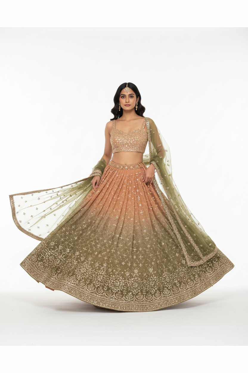 Ombre Green Sequin Lehenga