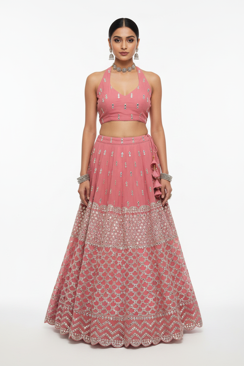 Candy Pink Halterneck Lehenga Set