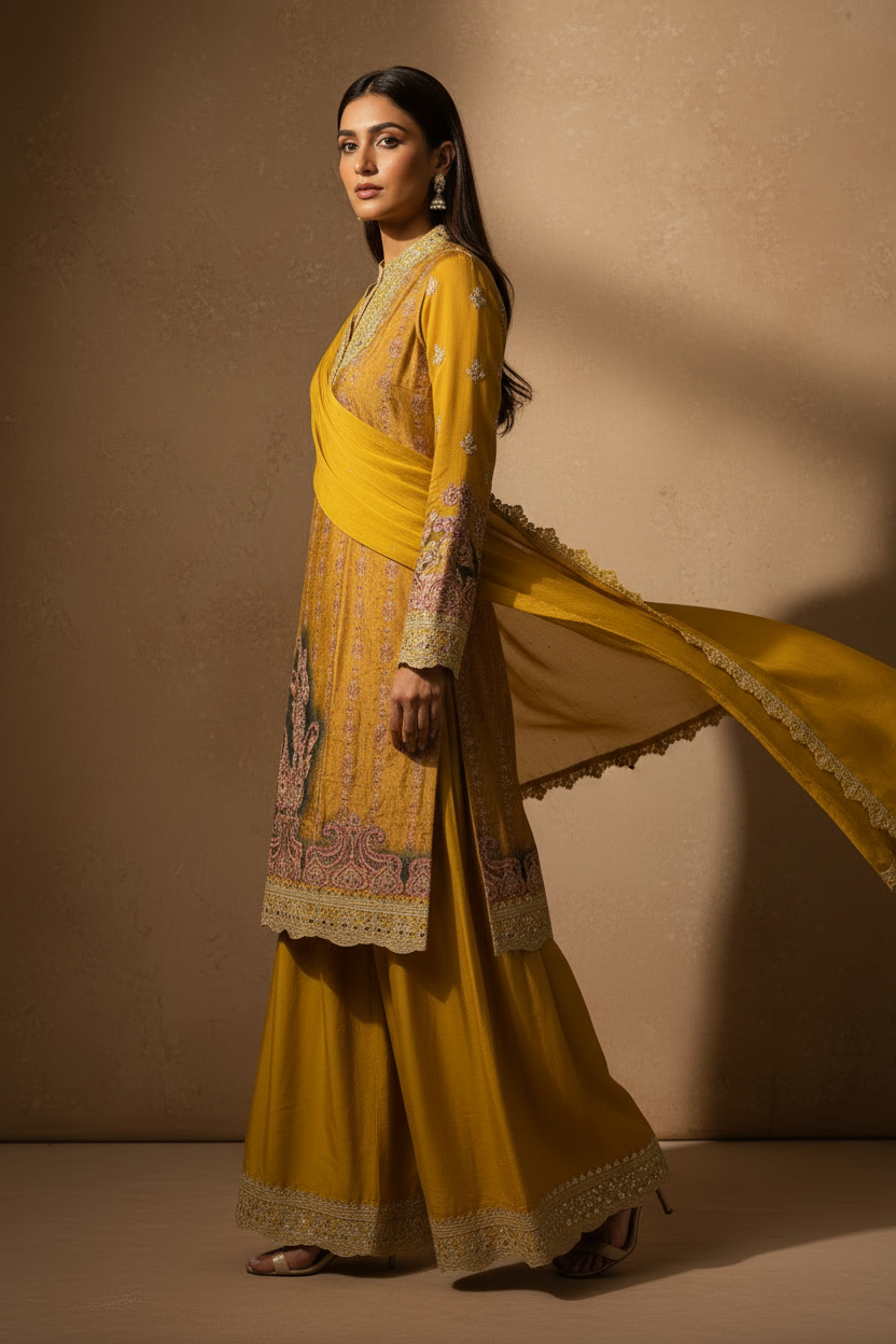 Mustard Paisley Sharara Set